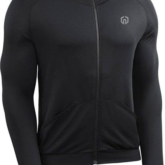Men's Black Full-Zip Hooded Athletic Jacket, Medium, Lightweight, Breathable, Ve - Picture 1 of 6